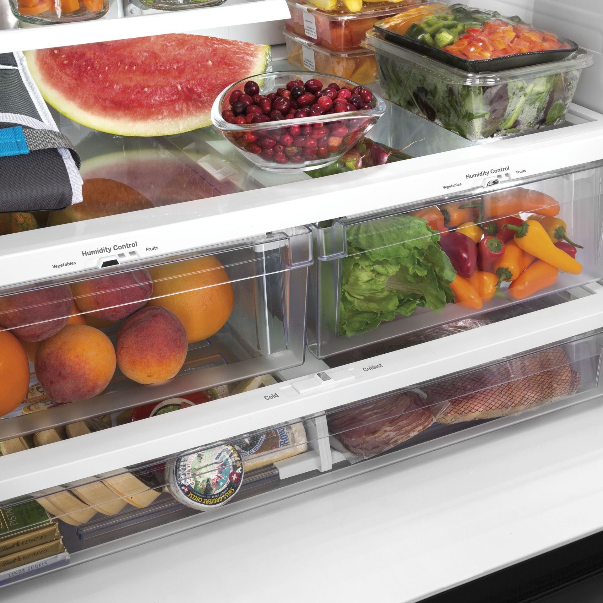 Two Humidity-Controlled Drawers And Full-Width Drawer.