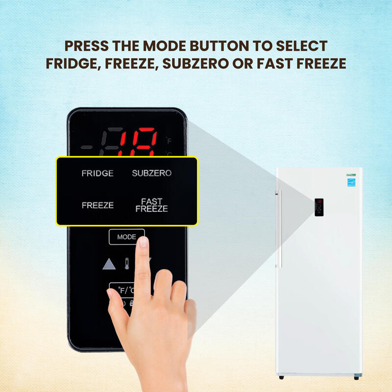 Press The Mode Button To Select Fridge, Freeze, Subzero Or Fast Freeze