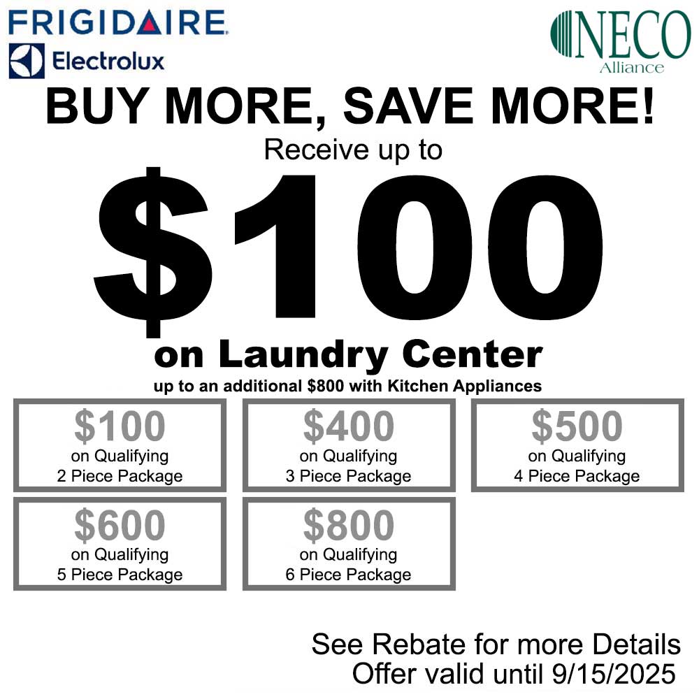Electrolux/Frigidaire NECO Laundry Center Rebate - $100 August 2025