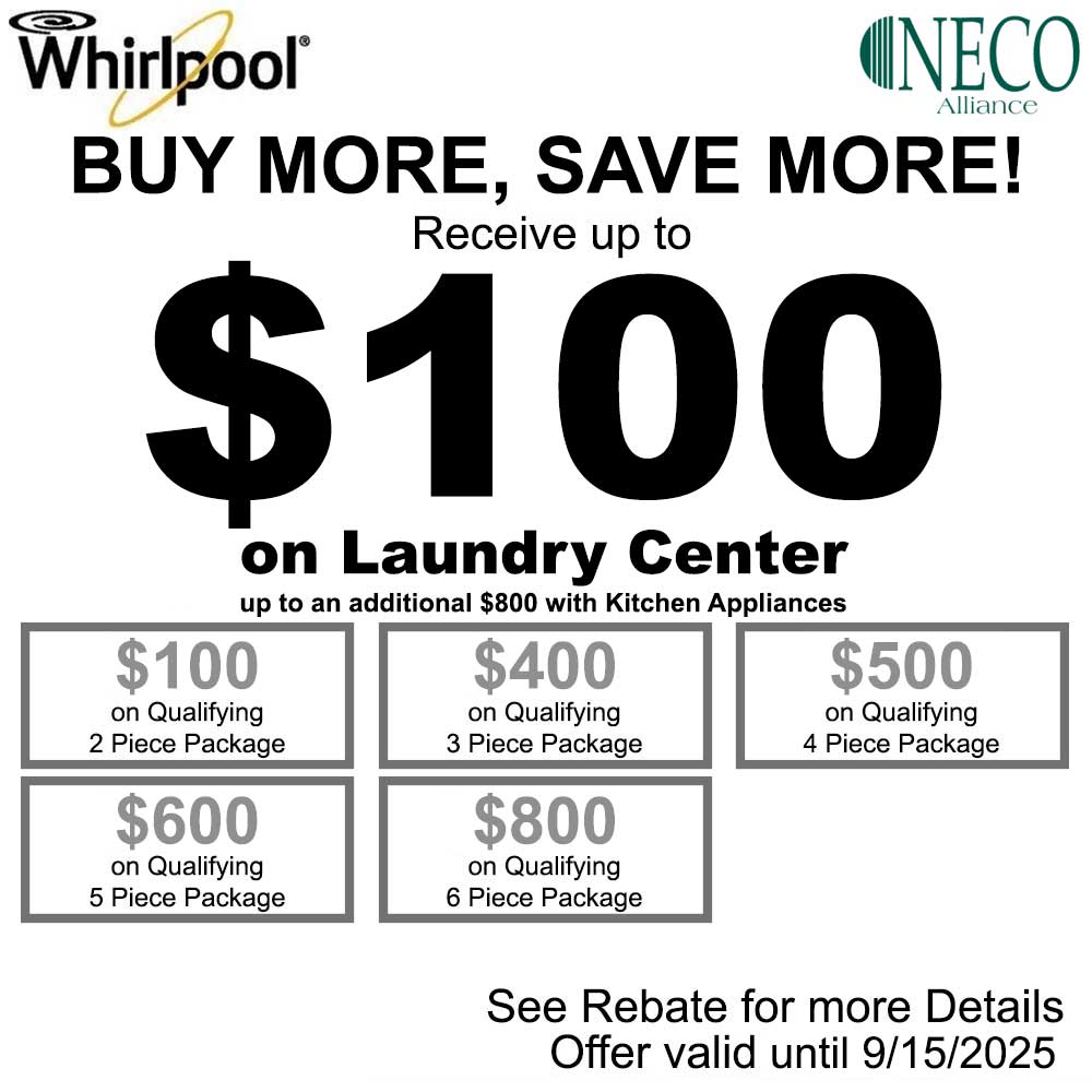 Whirlpool NECO Laundry Center Rebate - $100 August 2025