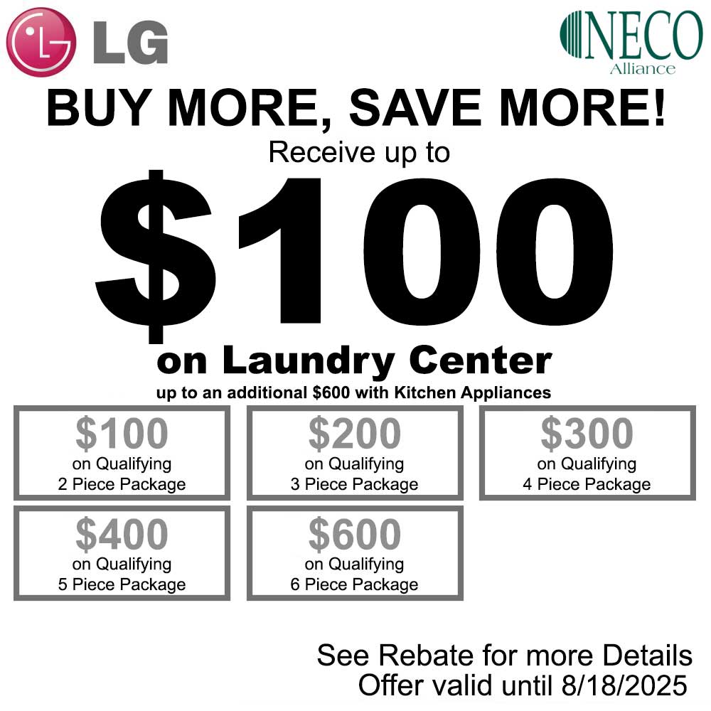 LG NECO Laundry Center Rebate - $100 August 2025