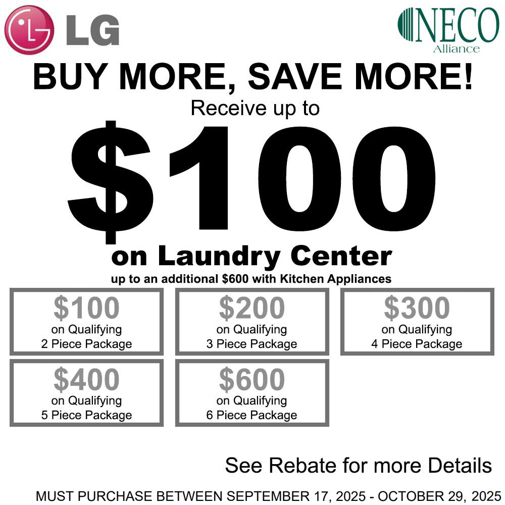 LG NECO Laundry Center Rebate - $100 September 2025