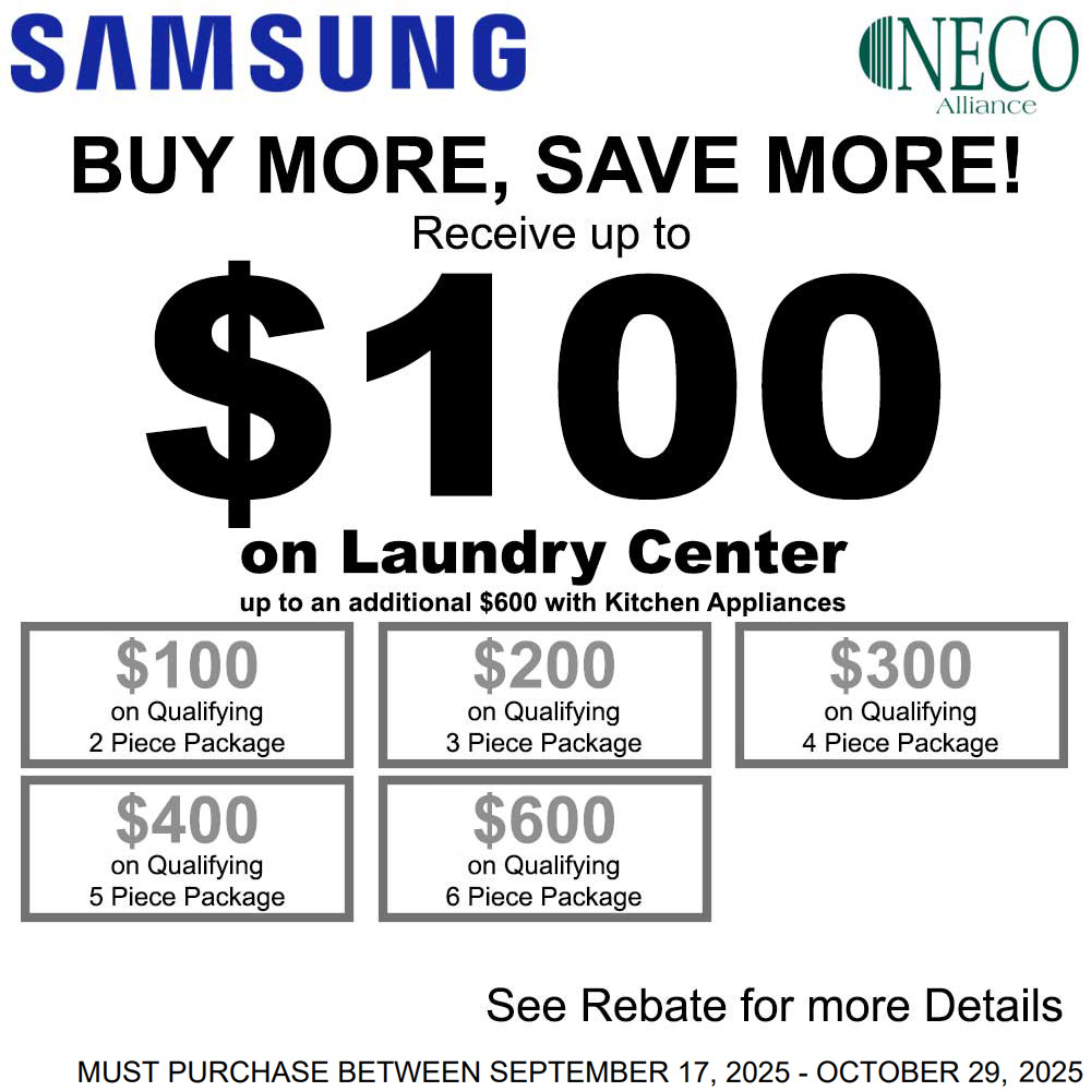 Samsung NECO Laundry Center Rebate - $100 September 2025