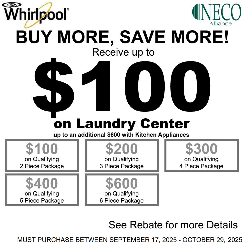 Whirlpool NECO Laundry Center Rebate - $100 September 2025