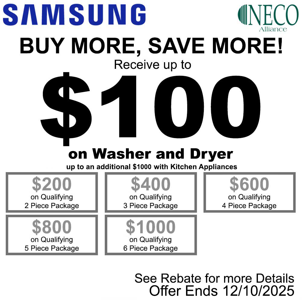Samsung NECO Buy Washer and Dryer - Up to $100 November 2025