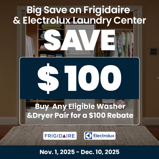 Electrolux Frigidaire NECO Buy Washer and Dryer - Get Back $100 November 2025