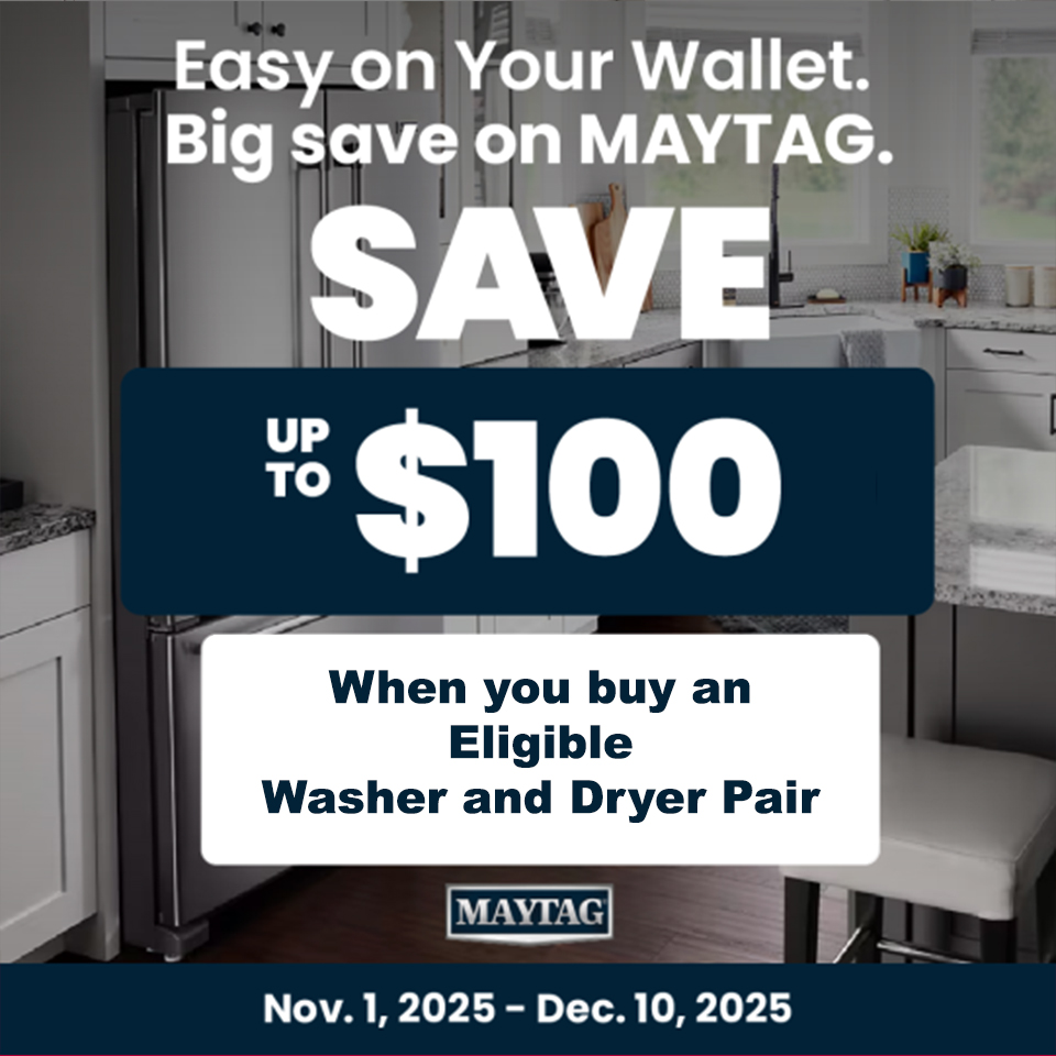 Maytag NECO Buy Washer and Dryer - Get Back $100 November 2025