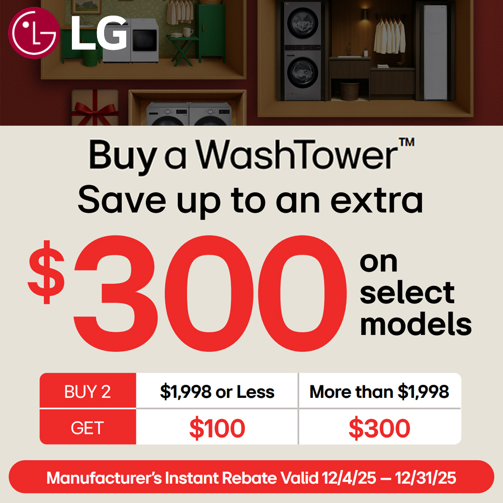 LG Buy a Laundry Center and Save up to $300 Instant Rebate December 2025