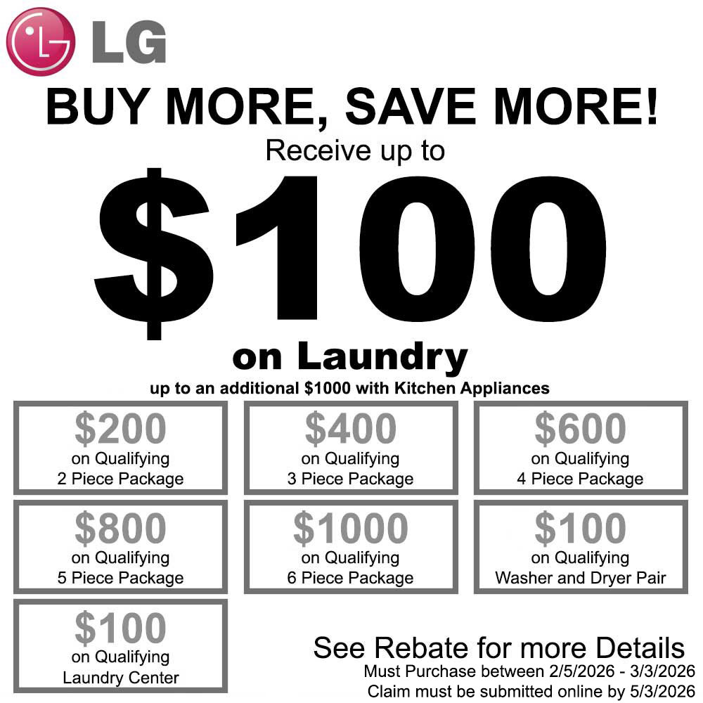 LG NECO $100 Rebate on Laundry Center - February 2026