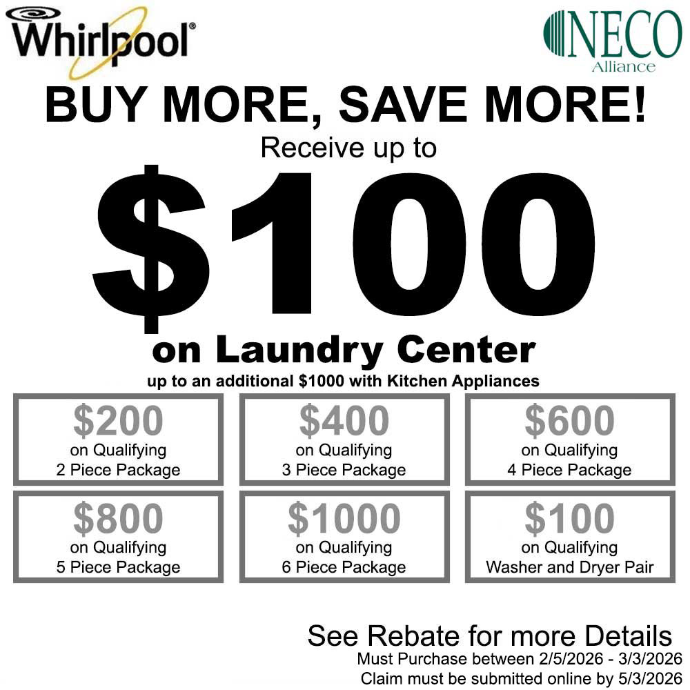 Whirlpool NECO $100 Rebate on Laundry Pair - February 2026