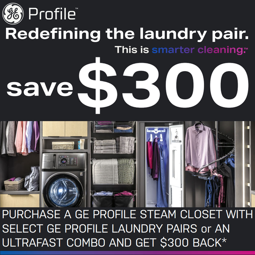 GE Profile Add a Steam Closet to UltraFast Washer/Dryer Combo and Save $300