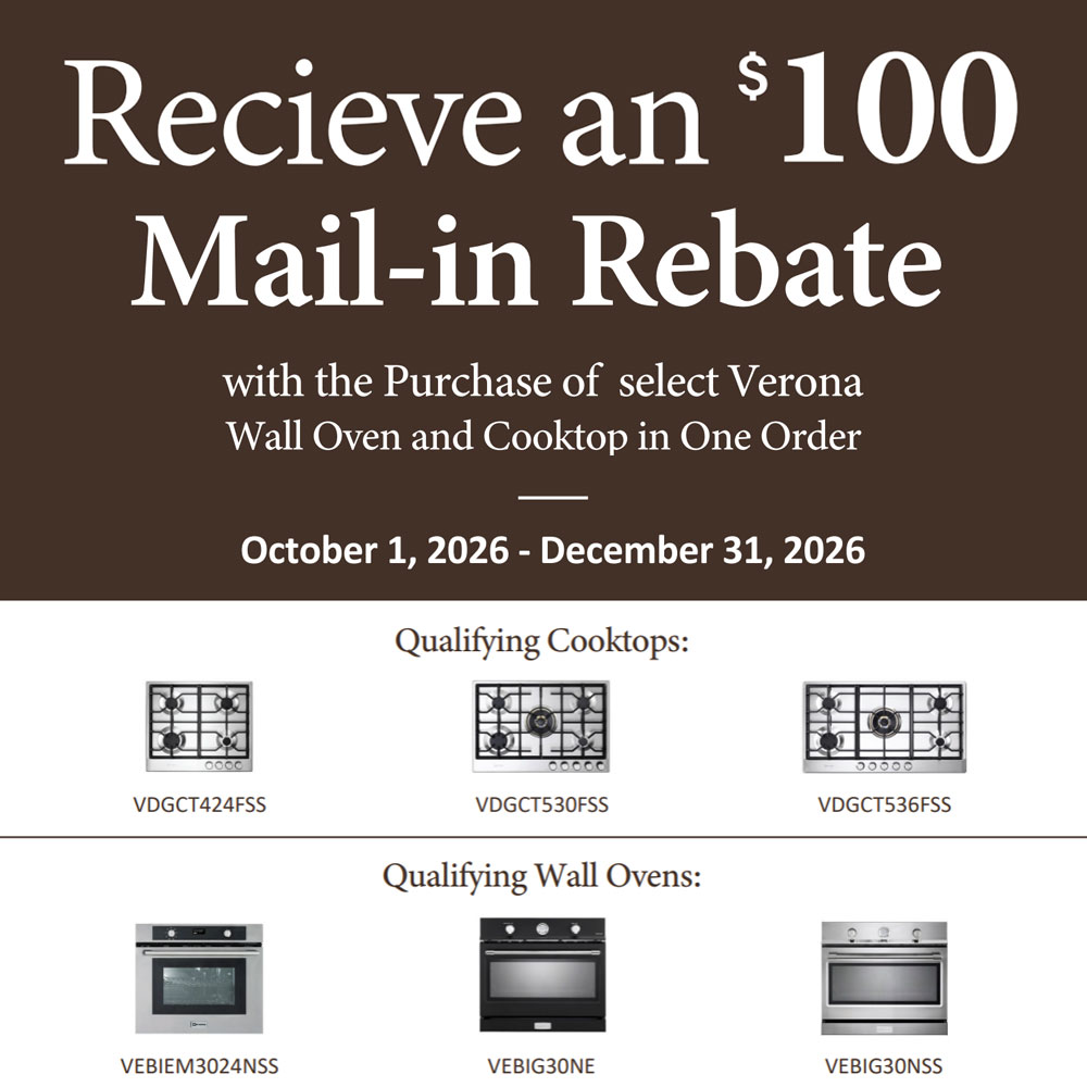 Verona Wall Oven and Cooktop Mail-In Rebate October 2026